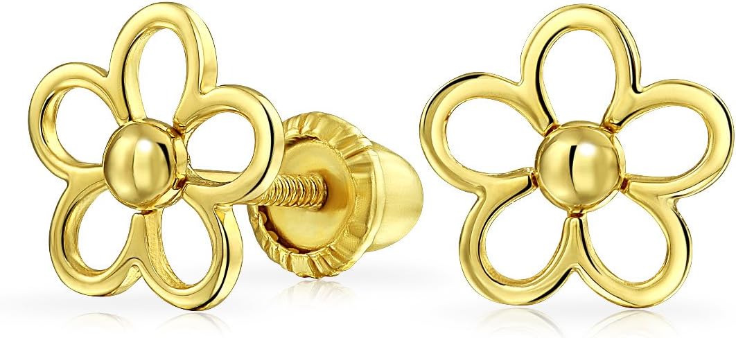 Tiny Petite Dainty Real 14K Yellow Gold Sunflower Daisy Flower Stud Earrings For Women Teen Secure Clutch Screw back