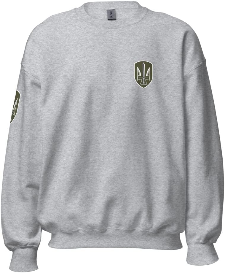 Ukrainian President Zelensky - Trident Tryzub With Sword Army Green On Chest Shoulder Unisex Sweatshirt