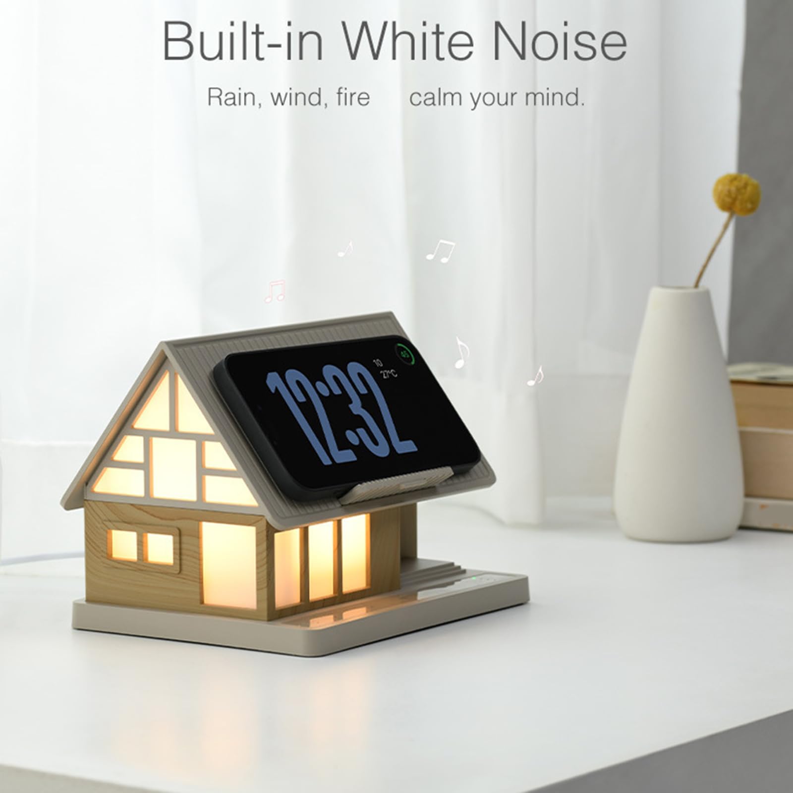 Veilleuse de chevet en forme de maison avec commande, White