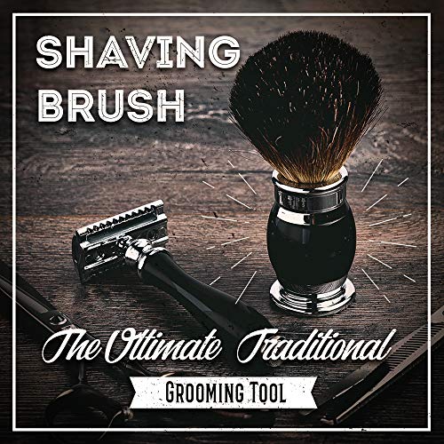 Shaving Brush Set - Professional Shaving Brush with 100% Pure Badger Bristles -Black Resin Handle - Solid Chrome Shaving Brush Stand for Wet Shave - Safety Razor