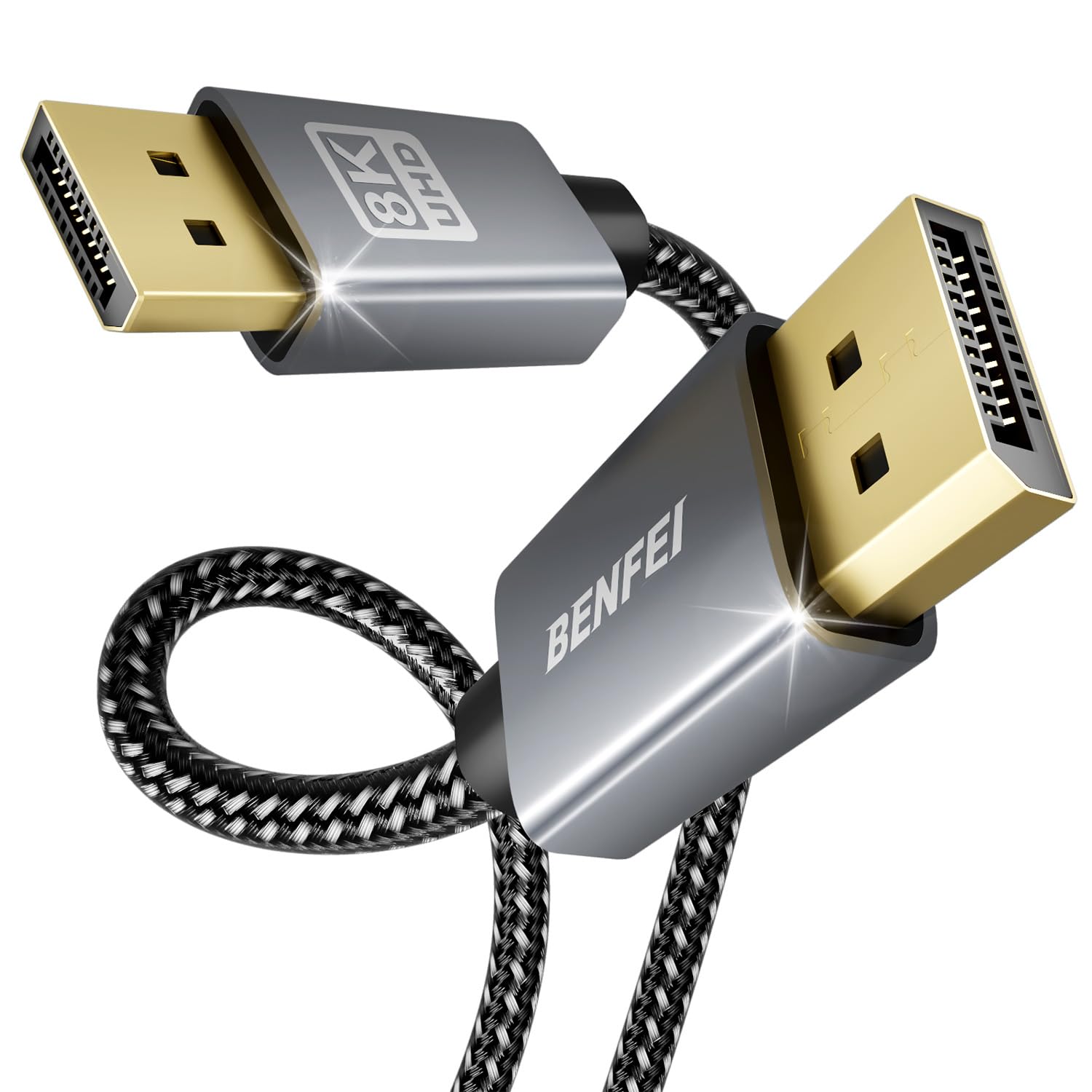 Kabel BENFEI 8K DisplayPort do DisplayPort o długości 6 stóp [certyfikat VESA] obsługa 8K przy 60 Hz, 4K przy 144 Hz, powłoka aluminiowa, pleciony nylon