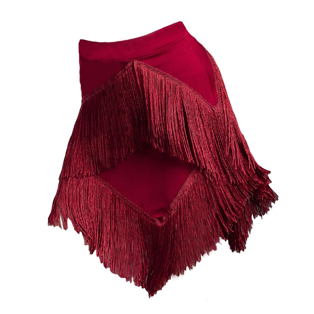 Libaobaoyo Girl Kids Ballroom Latin Salsa Tango Dance Skirt Asymmetric Tassel Dancewear