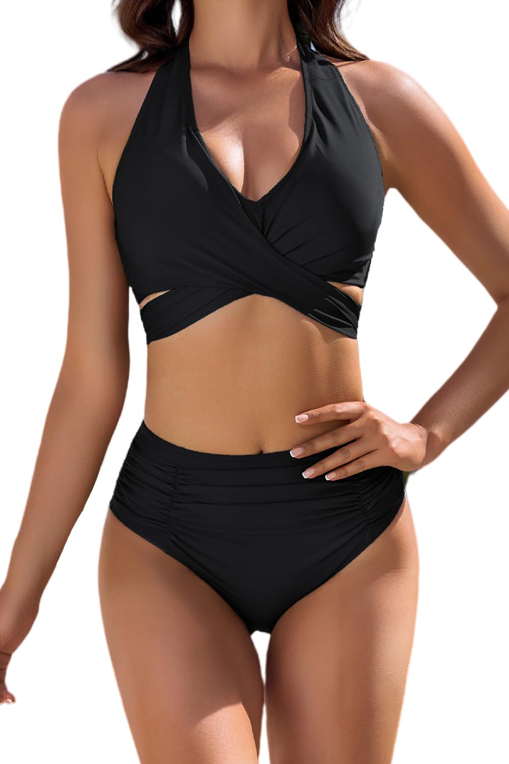 COCOPEAR Two Piece High Waisted Swimsuits for Women Tummy Contro Bikini Sets Adjustable Shoulder Straps Bathing Suit 2025