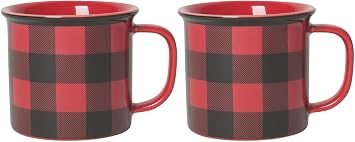 Now Designs Red Buffalo Check Heritage Stoneware Mug 12 oz, Set of 2