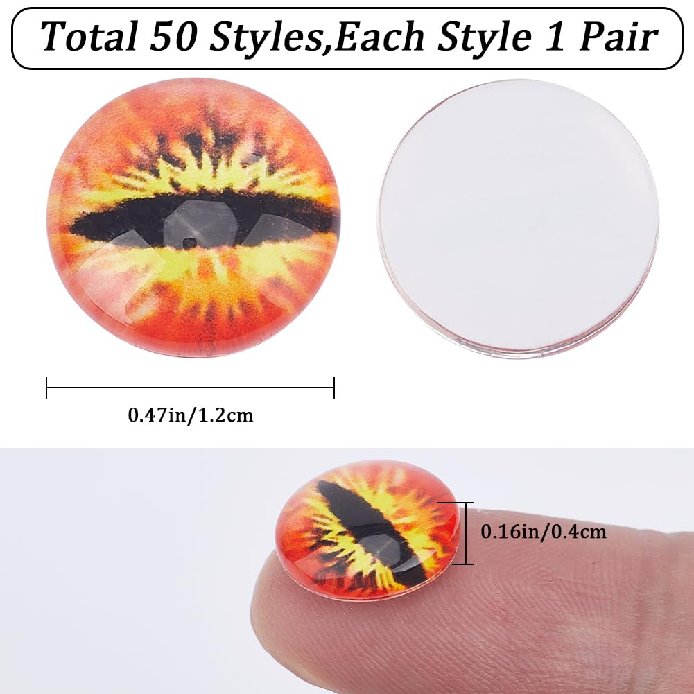 MWOOT 100 Pcs 12mm Occhi di drago per l'artigianato , Occhi di Vetro, Cabochon in vetro per argilla, occhio Animali per Bambole, Realizzazione Gioielli, Sculture, Accessori, Artigianato fai-da-te