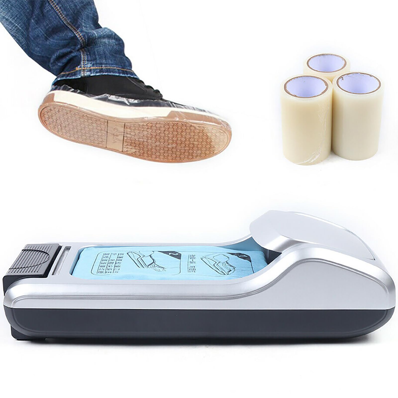 Automatic Shoe Film Dispenser with 3 Roll Shoe Film Shoe Wrapping Machine Shoe Cover Protect Floor for Home, Office, Supermarket, Factory Portable