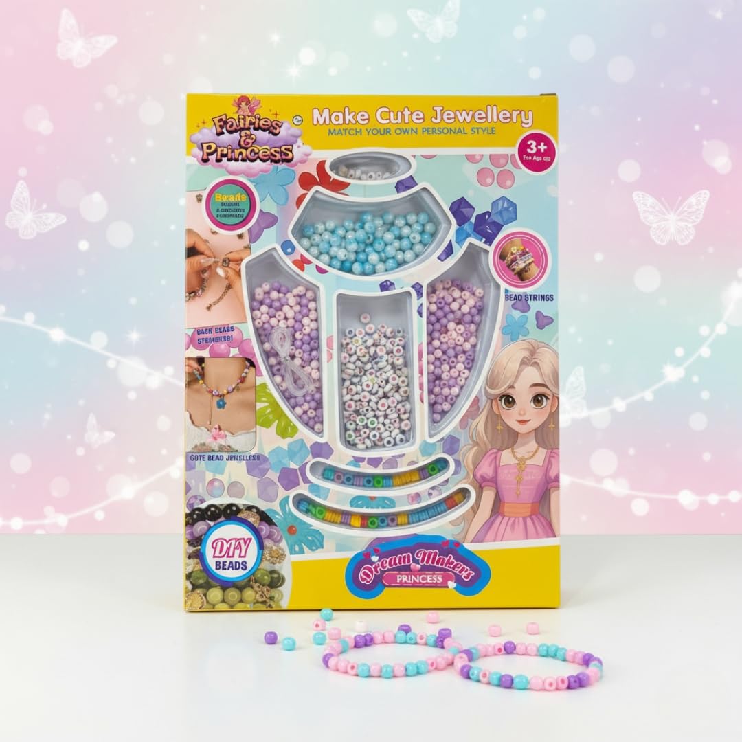 APEX Media and Marketing India Princess DIY Beads Jewellery Making Kit for Girls 3+ Years | Bracelet & Necklace Craft Set with Colorful Beads, Charms & Strings | Creative Art Toy | Gift for Kids 3