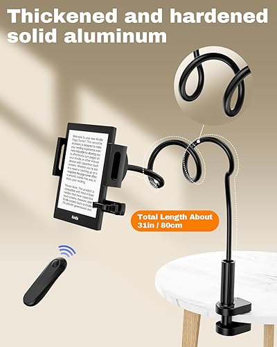 Miniatura 4 de Soporte ajustable prémium para tablet con girador de páginas remoto, versátil soporte para Kindle y soporte para leer en la cama, escritorio, cinta