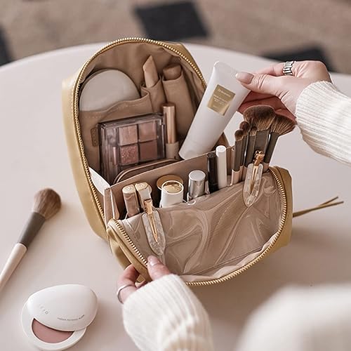 Miniatura 5 de Elegante bolsa de cosméticos acolchada portátil para mujer con compartimentos, bolsa de maquillaje de viaje de gran capacidad para bolso,