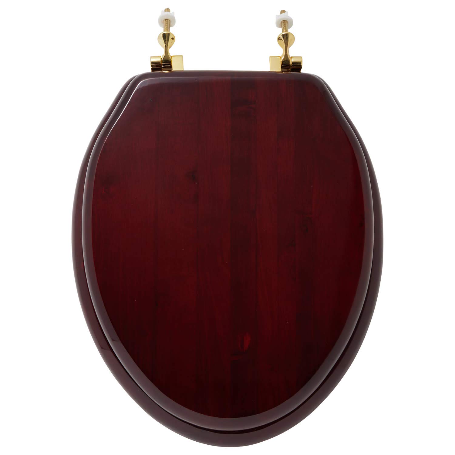 Signature Hardware 153868 Luxury Mahogany Oak Elongated Closed-Front Toilet Seat - Mahogany/Polished Brass