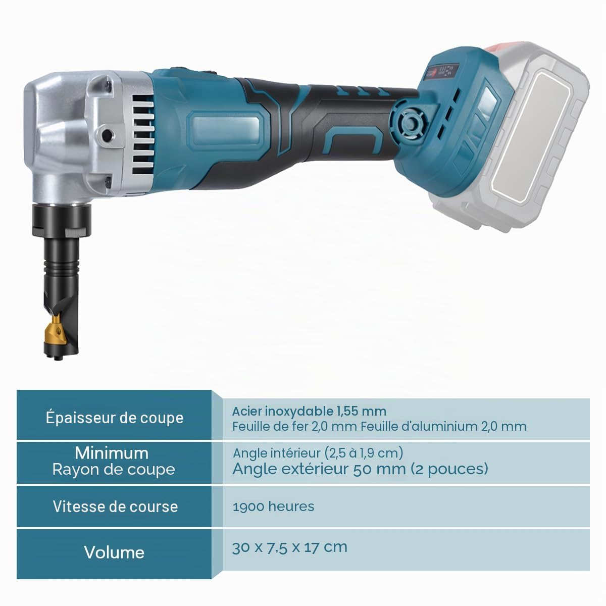 Grignoteuse Sans-Fil, Grignoteuse à tôle Compatible avec Makita 18v, Tête de Grignoteuse Rotative 360°, Grignoteuse Réglable 3 Vitesses, Ciseaux à Métal Grignoteuse à Tôle pour Couper L'inox