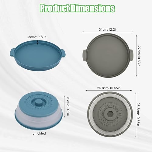 Miniatura 2 de Juego de 2 fundas para salpicaduras de microondas para alimentos con alfombrilla base, tapa plegable de silicona ventilada, protector de