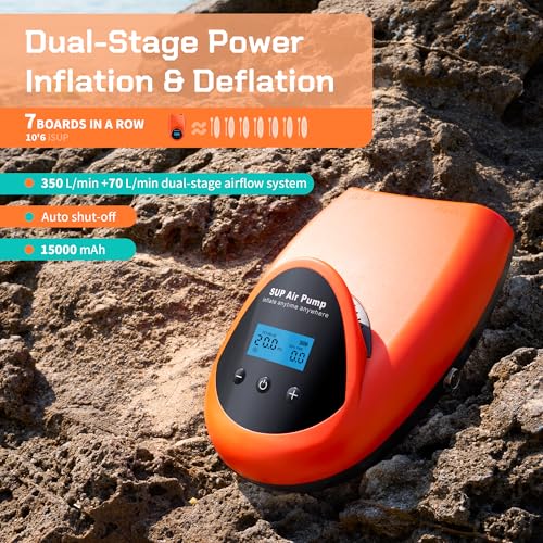 TONSIM 20PSI Elektrische SUP Pumpe mit Akku, Wiederaufladbar Kabellose Luftpumpe, LCD-Digitalanzeige… – Ansicht 2
