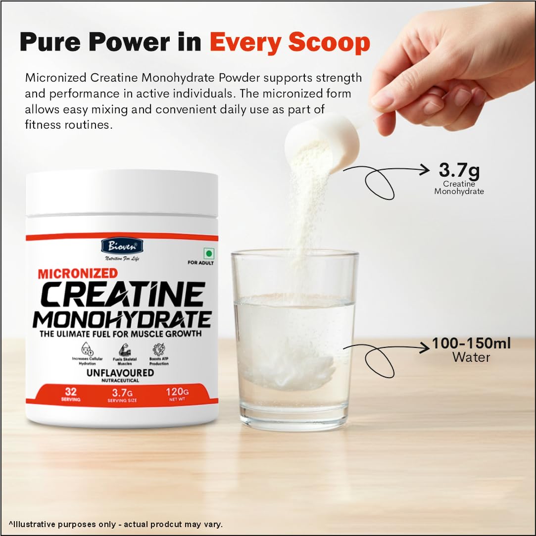 Biovencer Creatine Monohydrate Powder 120g | Muscle Support & Strength Nutrition | Unflavoured Pre-Workout Supplement for Adults 4