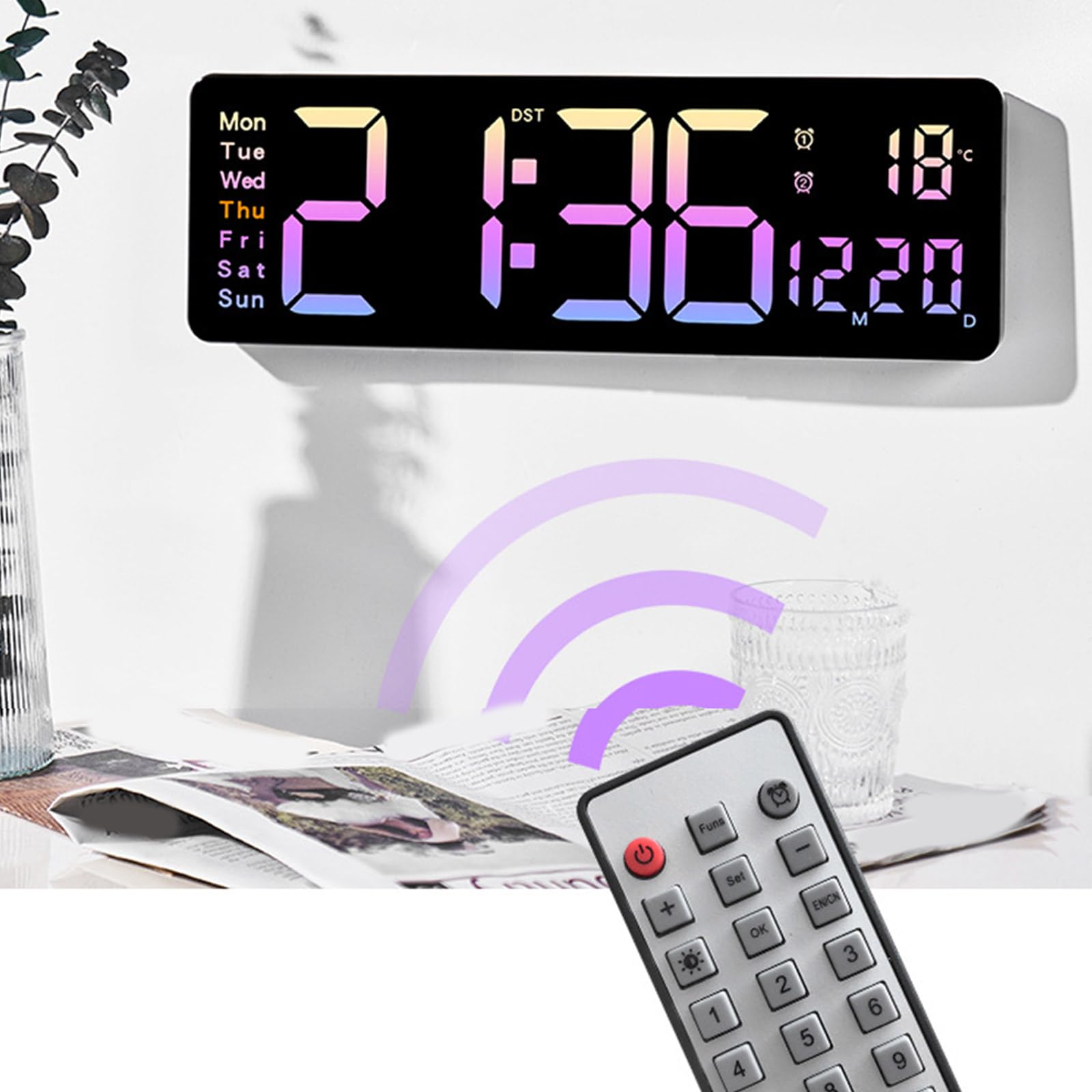 Reloj de Pared Digital LED con retroiluminación automática, 10, A