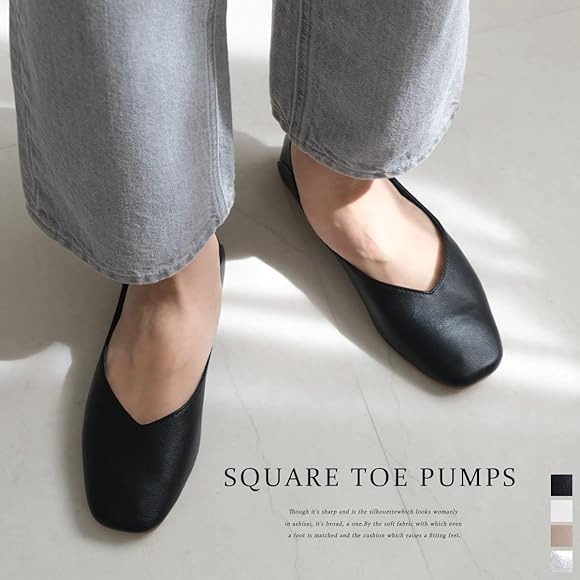 Amazon | [アミアミ] スクエアトゥ Vカット フラットパンプス レディース ぺたんこ バレエシューズ フラット 履きやすい FX2025 |  amiami(アミアミ) | バレエシューズ