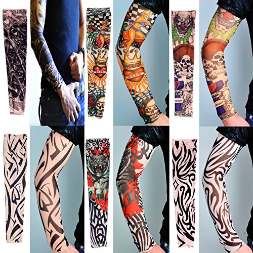 Arm Sleeve Sunscreen - 6 Pcs Set UV Protection Nylon Elastic Slip Fake Tattoo Sleeve Body Arm Stockings Kit,Perfect for Outdoor Sports,Riding,Fishing,Driving,Cycling Sunscreen