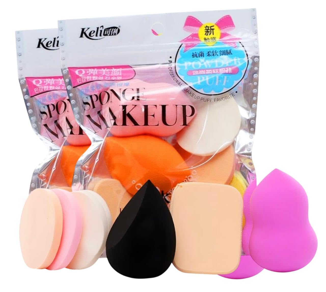 rixtec 6-in-1 professional beauty blender sponge set - soft, latex-free, reusable & washable - multicolor - drop shape - foundation, concealer, blush, bronzer, setting powder application