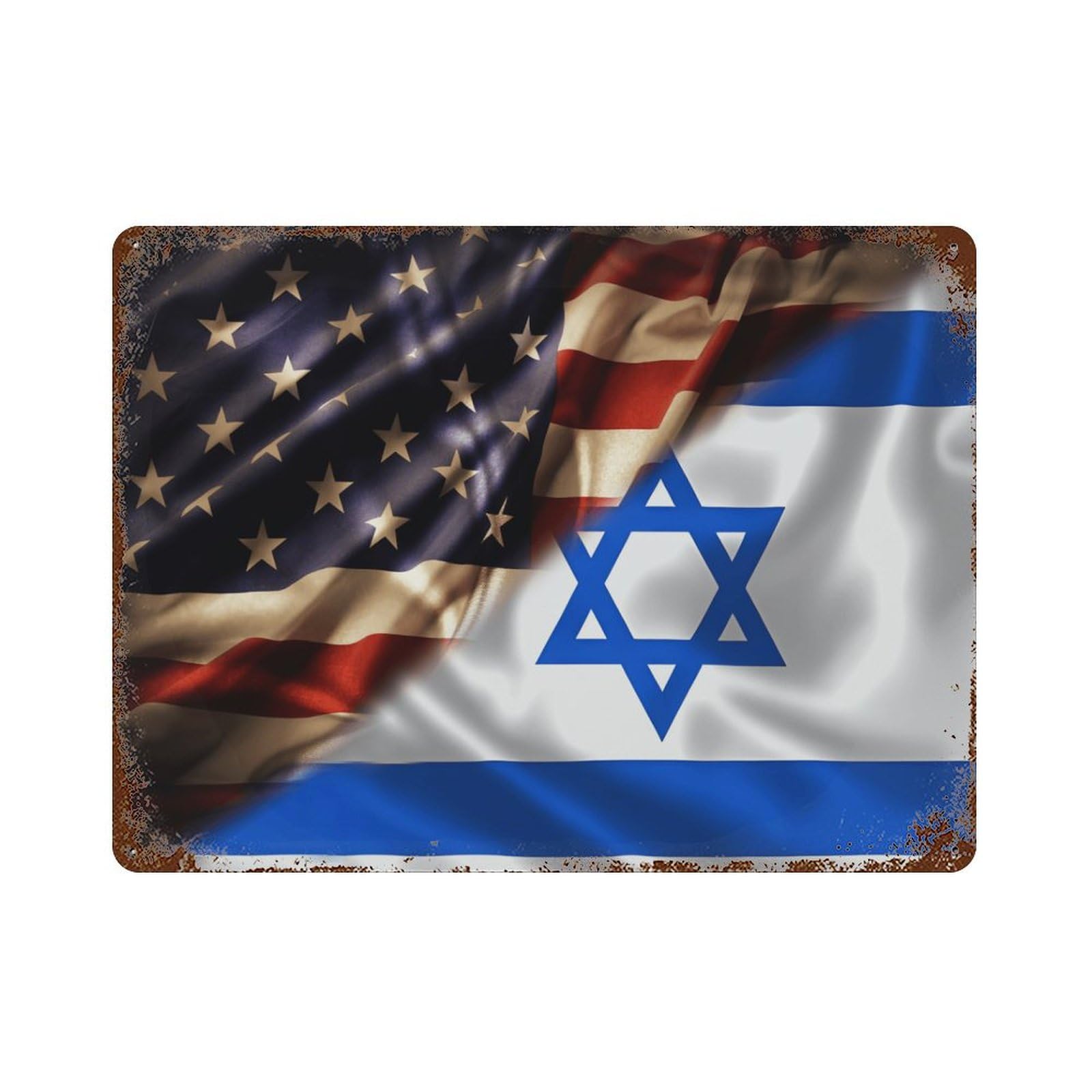 KWQDOZF America Flag And Israel Flags Theme Metal Tin Sign,Vintage Iron Hanging Plate Horizontal with Rust Poster Wall Decor 12x16inch