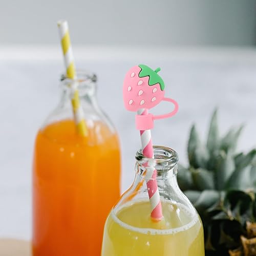 Miniatura 7 de Tofficu 8 tapas de popote reutilizables de silicona para pajilla, lindas puntas de pajilla, tapas de lindos popotes, tapones de sandía roja