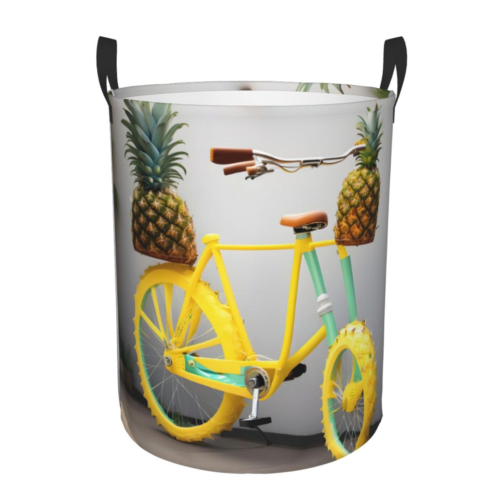 S Collapsible Laundry Hamper Round Pineapple bike Print Storage