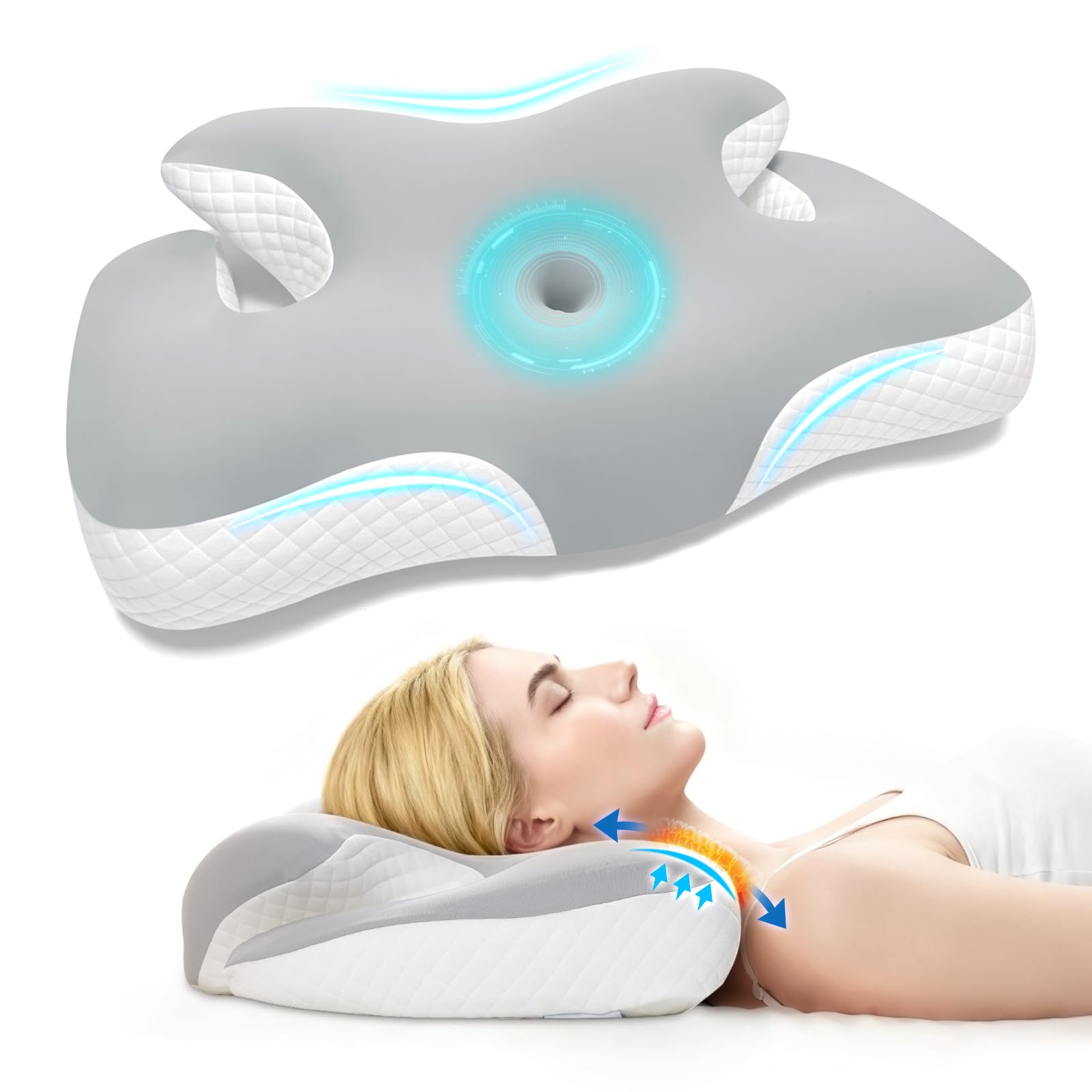 Cervical Neck Pillow for Sleeping Ergonomic Memory Foam Pillows for Neck and Shoulder Pain Relief Adjustable Contour Neck