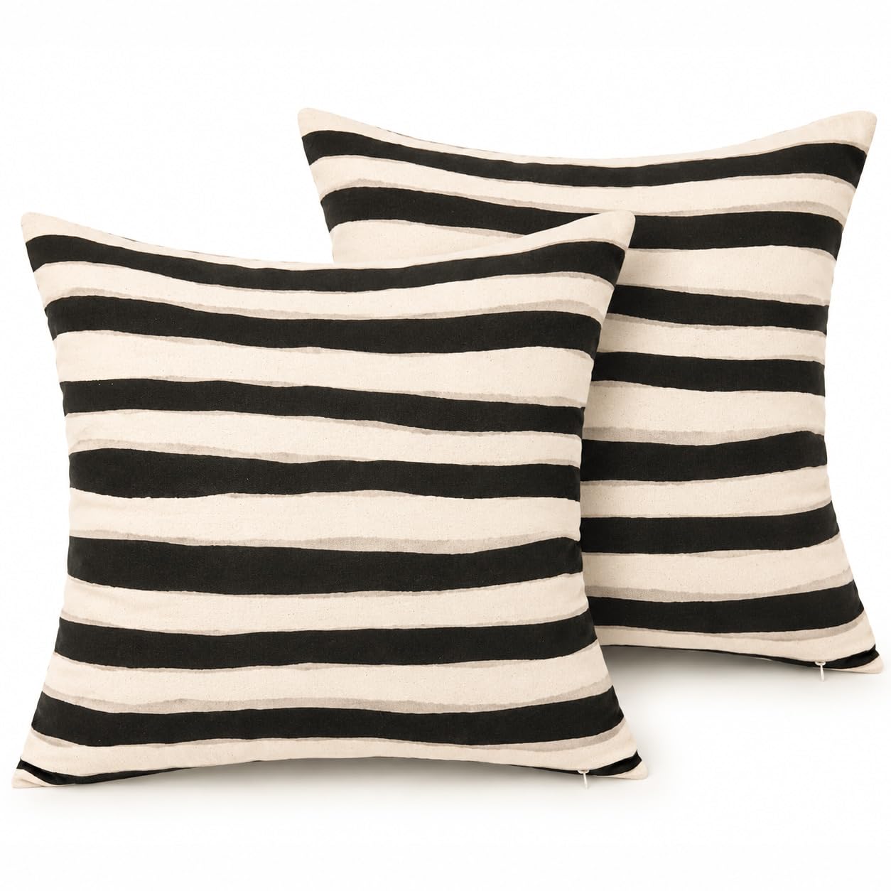 Oversized Printed Cotton Cushion Covers 20x20 Inch Set of 2, Noir Zebra-image-6
