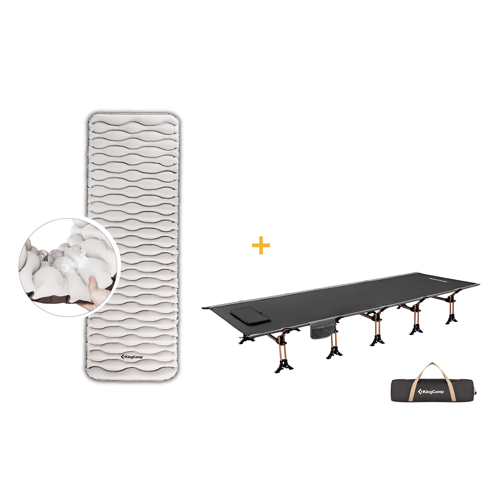 KingCamp Ultralight Compact Camping Sleeping Air Pad with Ultralight High Camping Cots