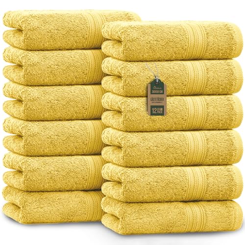 NatureMark Gästetücher – 12er Pack (30x50 cm), 100% Baumwolle, Oeko-Tex Zertifiziert, weich, saugfähig und pflegeleicht – Für Bad, Gäste & Spa – Gelb