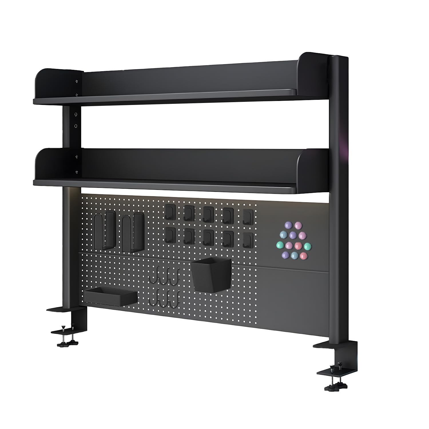 jvsufuik Clamp on Desk Organizer Shelf with Pegboard, Multipurpose Countertop Hutch Bookshelf, Desktop Bookshelf Storage Shelves for Home Office Dorm