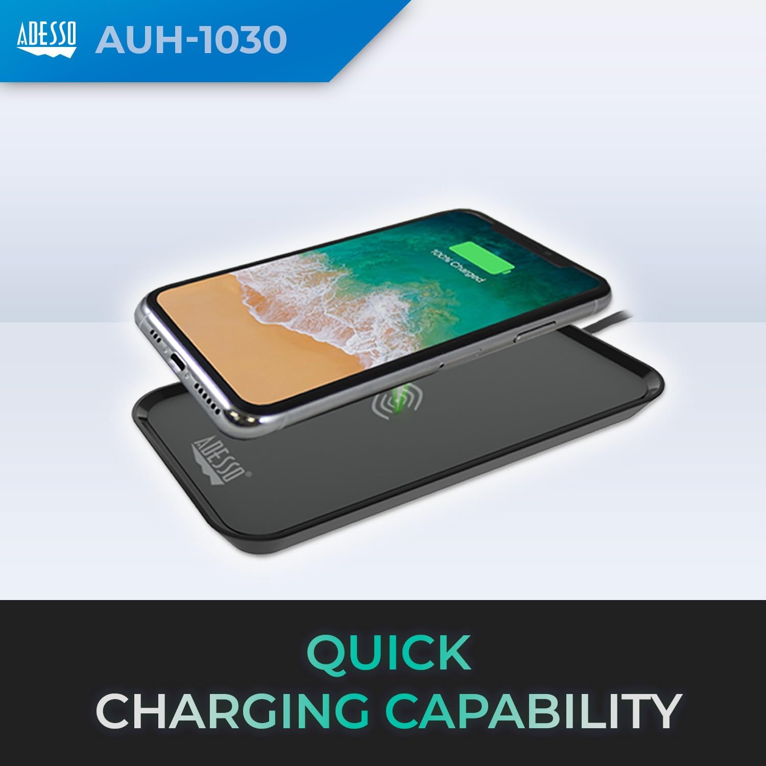 Adesso AUH-1030 10W Max Qi-Certified 3 Coils Wireless Charging Pad