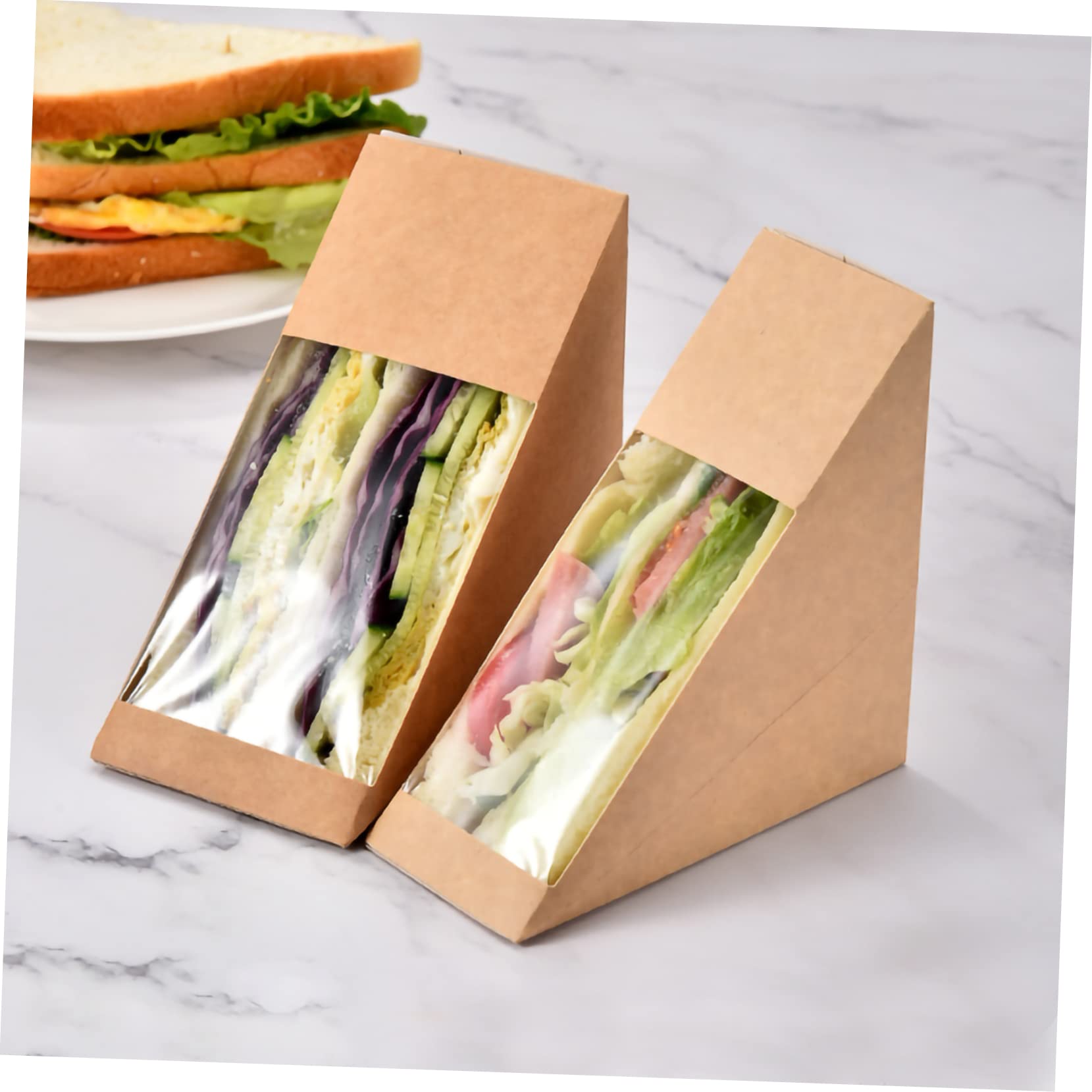 Scatole per Sandwich Triangolari 100 Pezzi Carta Kraft Beige | Finestra Trasparente, Leggere e Portatili, per Tea Room e Uso Domestico