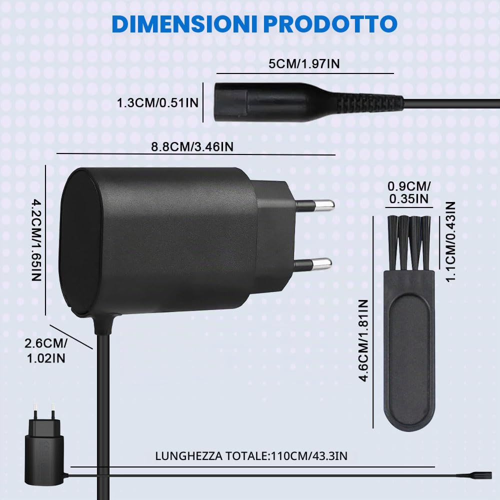 12V 0.4A Caricabatterie per Braun Rasoio Elettrico Serie 9 7 5 3 1 9-725 9-890 9-105 5541 9467cc 51-B1820s 71-S7200cc 190s-1, Cavo di Ricarica per Braun Tosatrice Sostituzione Cavo di Alimentazione