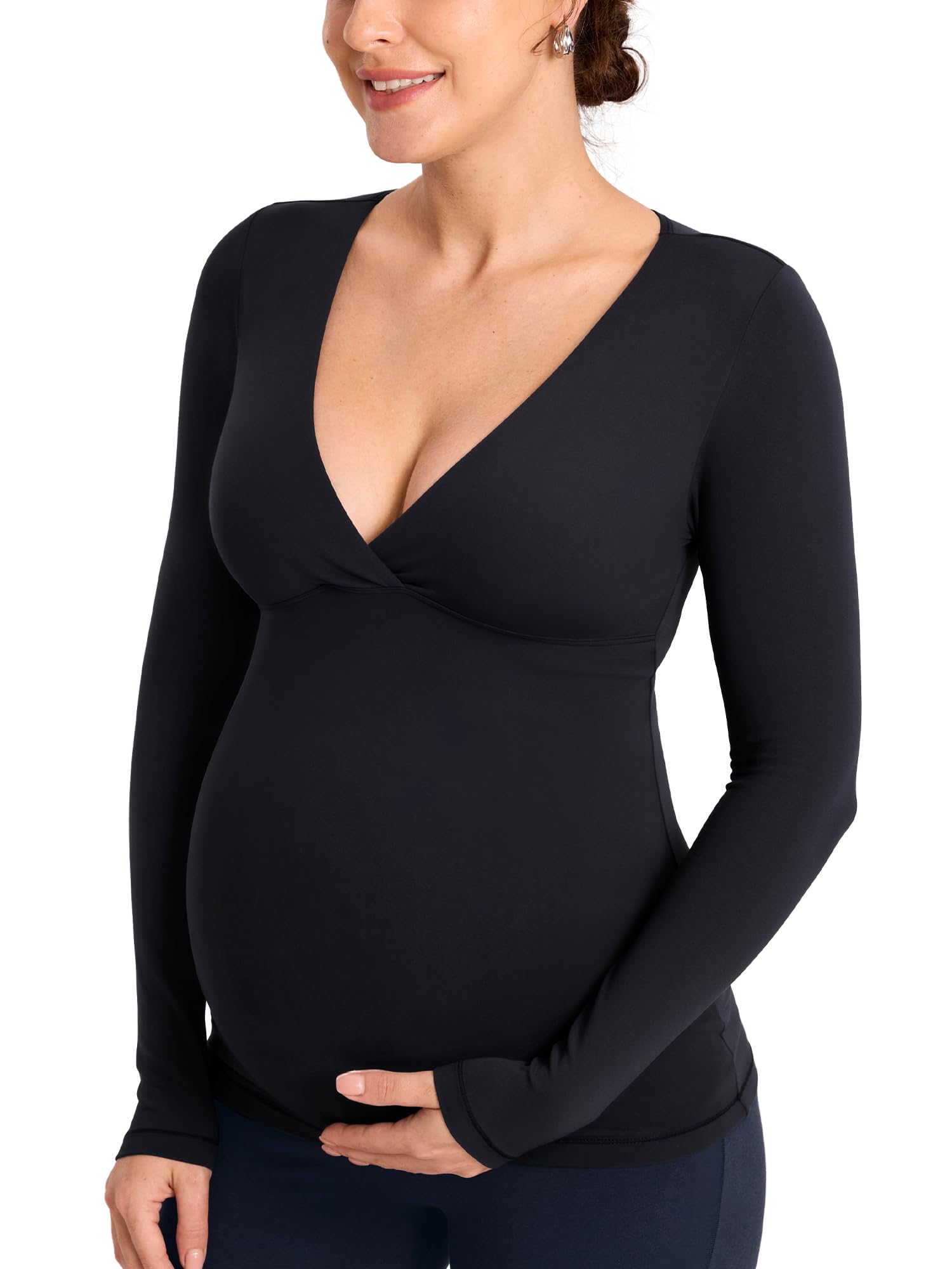 MOMANDA Maternity Nursing Tops Long Sleeve for Breastfeeding Crossover Pregnancy Nursing Shirts Soft Casual Tee