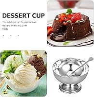 Vista 4 de Cabilock Taza de postre de acero inoxidable de 3.6 pulgadas, cuenco de helado plateado con base con pies para ensalada Sundae Parfait Snack Servir