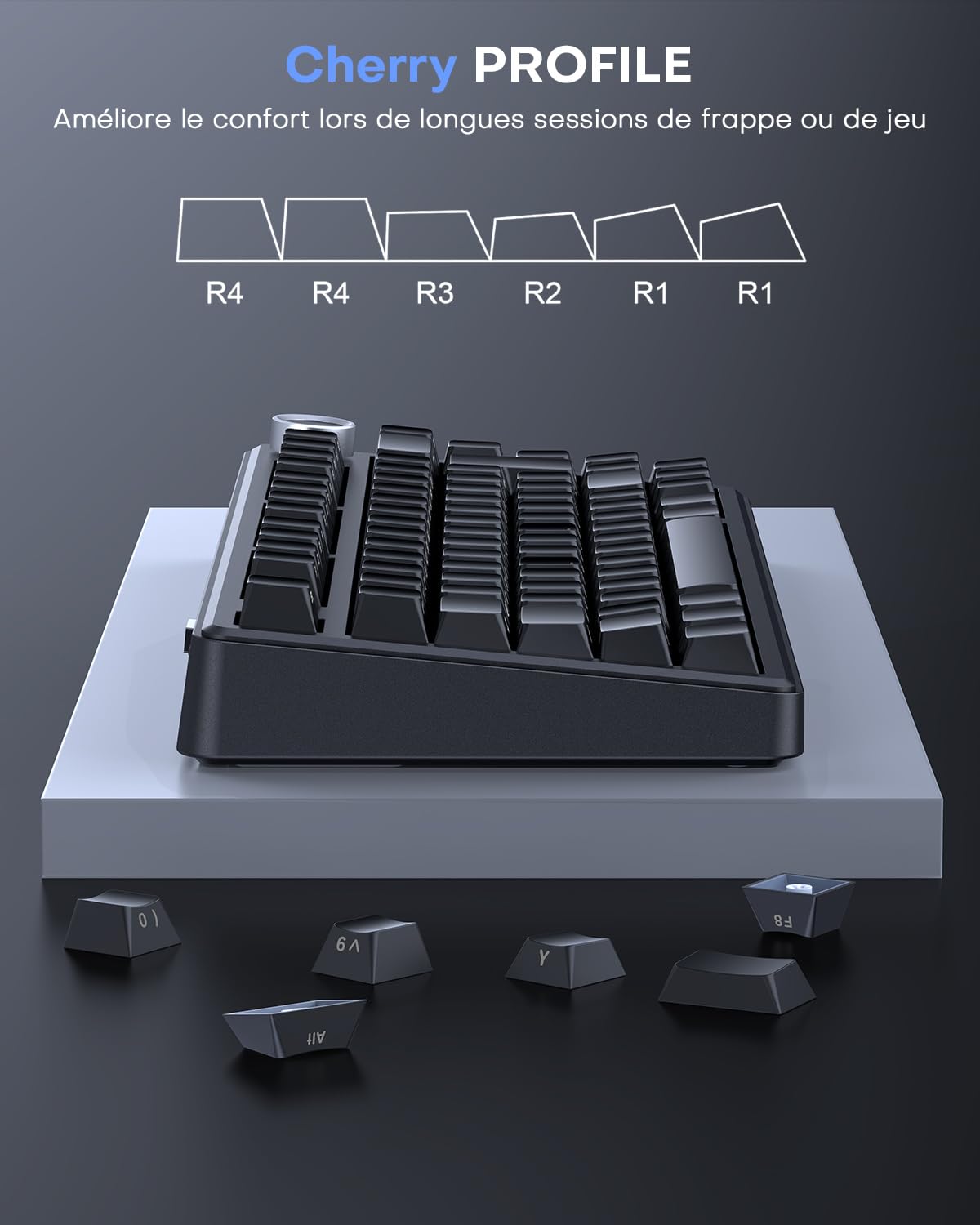 OMOTON Capuchons de Touches en Français, Cherry Profil 127 Touches PBT avec extracteur de Touches, Gravur Latéral pour MX Switch 61/68/84/87/96/108 ANSI/ISO-FR Layout claviers mécaniques - Noir