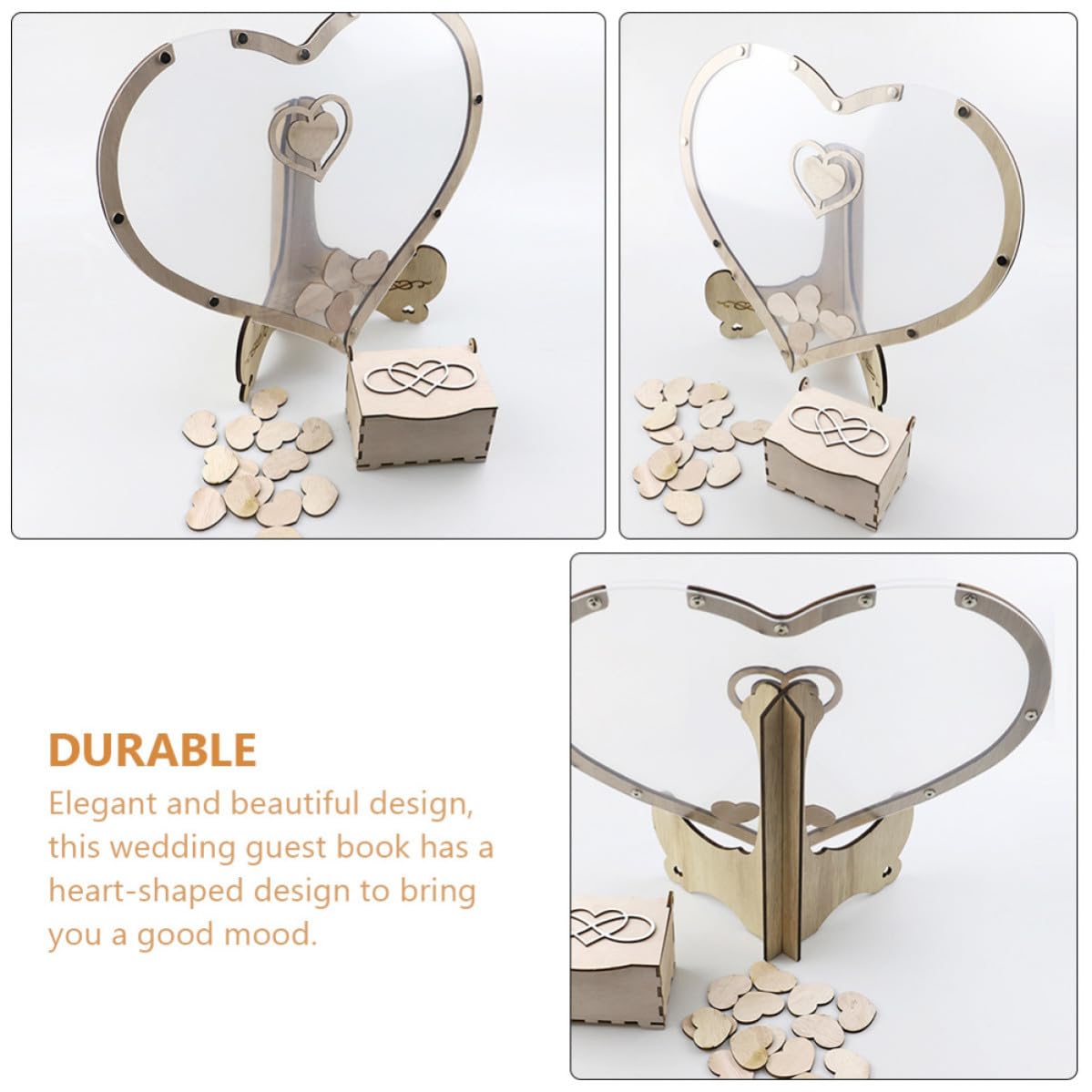 IMIKEYA Libro de Visitas de Madera en Forma de Corazón para Bodas