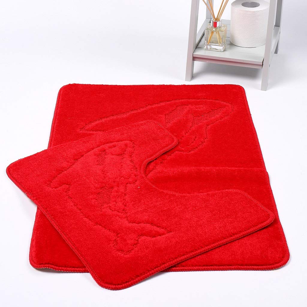 Kampala Hill Dolphin Bath Mat 2 Piece Set Non-Slip Pedestal and Bath Mat Toilet Bathroom Rug - Red
