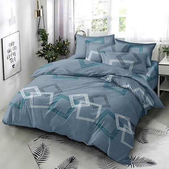 Kwality Dreams Citrus Soft Glace Cotton Double Bed King Size Comforter Set(2 Pillows 1 Bed Sheet & 1 Comforter) 90x100 Inch Fibre Filling 110 Color : Printed Blue