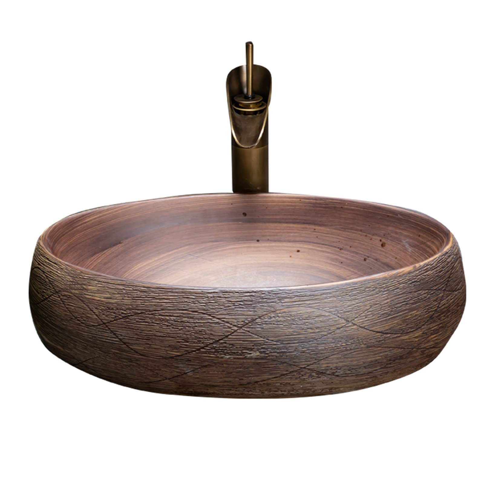 Sjdopulse Brown Vintage Vessel Sink, Large Oval Bathroom Artistic Porcelain Vessel Bowl With Faucet Pop-Up Drain, Above Counter Lavatory Vanity Sink Art Basin