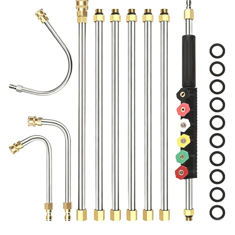 Kit de varita de extensión de presión telescópica para lavadora de 74 pulgadas, 4000 PSI con 6 boquillas M22 de 14 mm, conexión rápida para limpieza de ventanas de techo
