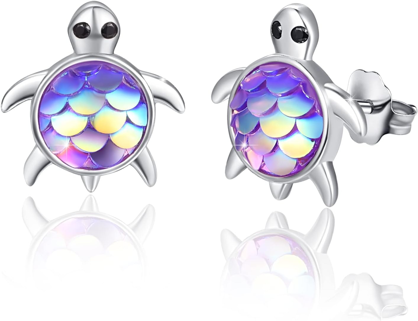 Mermaid Turtle Earrings Sterling Silver Mermaid Scale Cute Turtle Stud Earrings Ocean Theme Sea Tortoise Tiny Stud Earrings Fish Scale Turtle Jewelry Graduation Gifts for Women