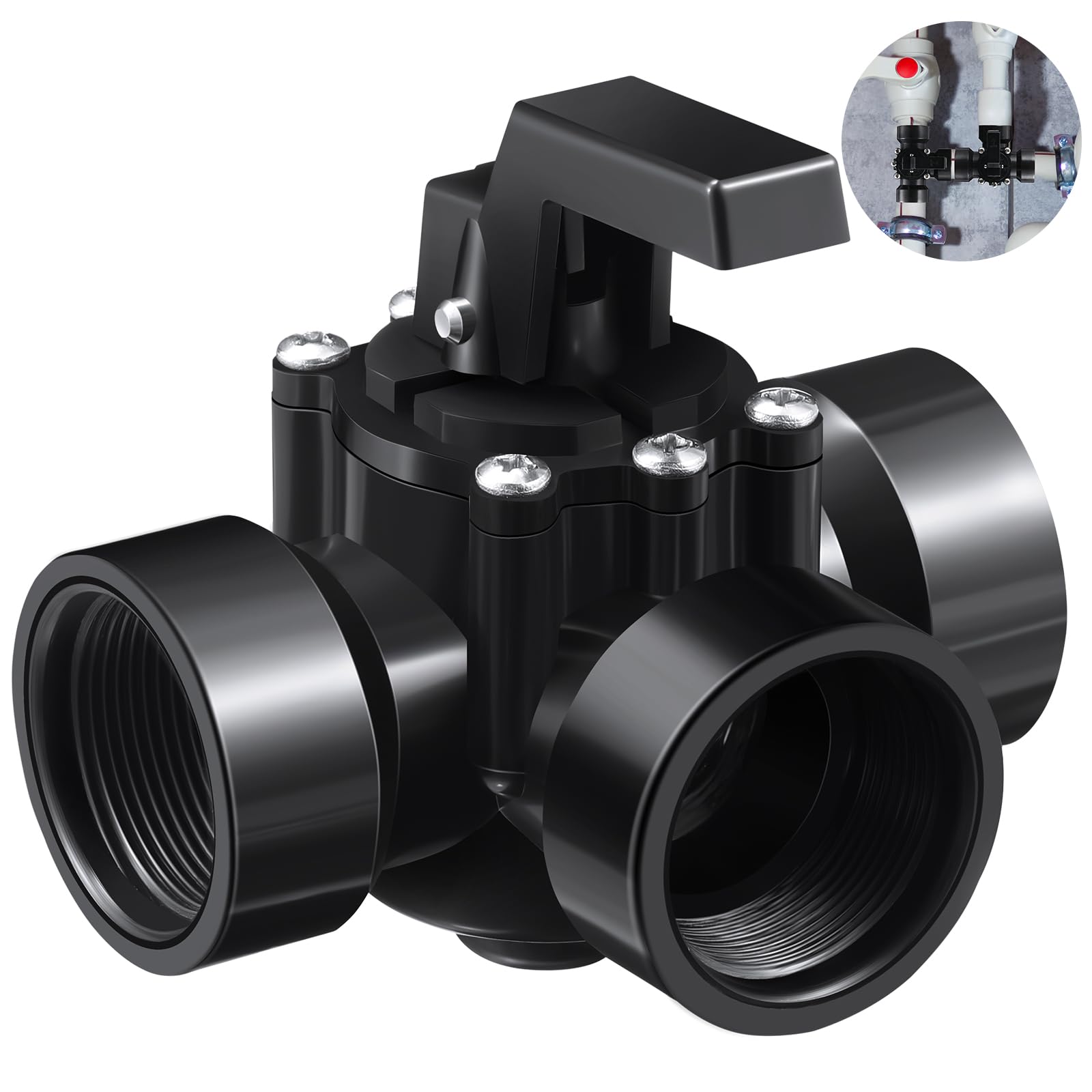 Tandefio 1.5 Inch Swimming Pool Diverter Valve Replacement Valve Positive Seal Pool Valve Black 3 Way Valve for Pools and Spas-image-10