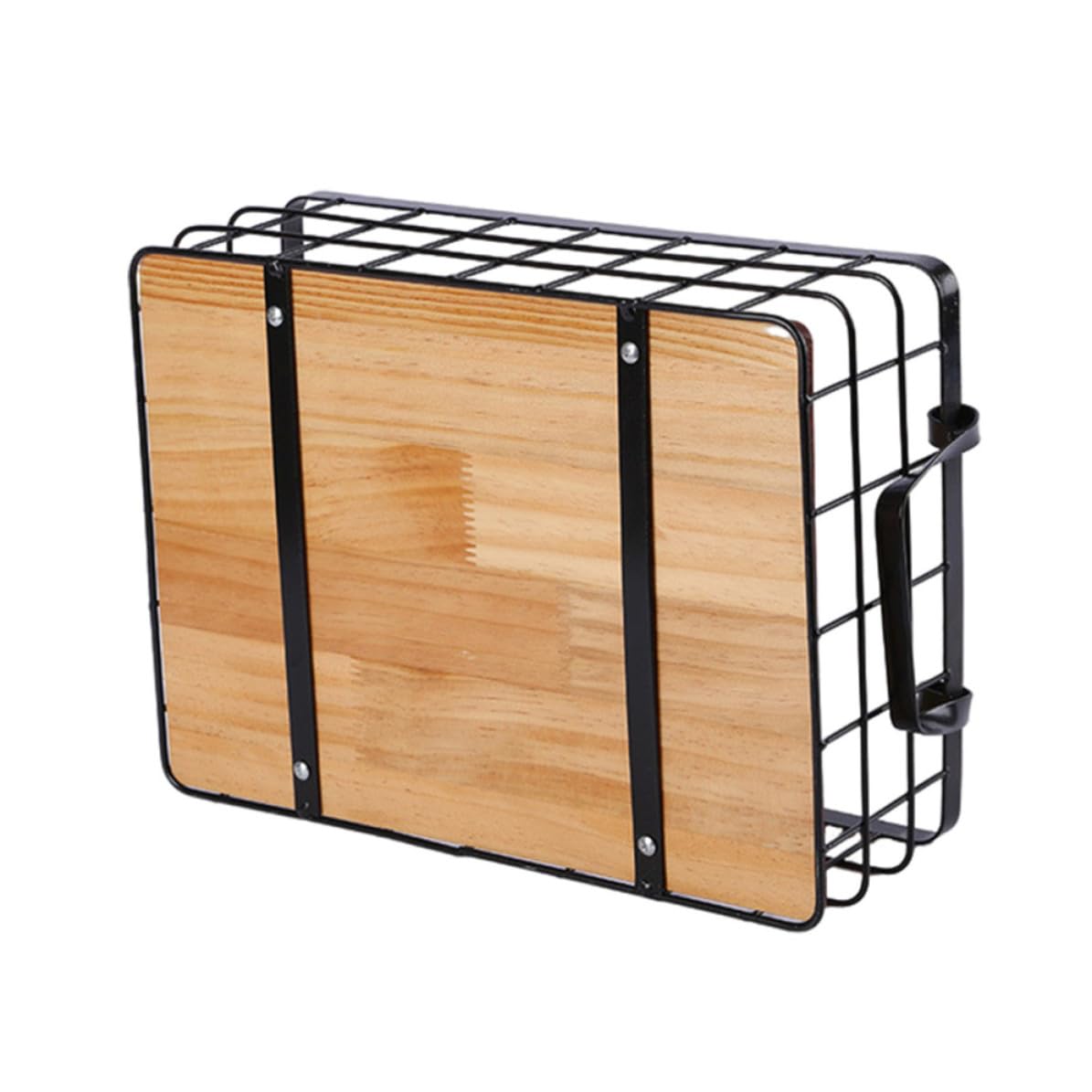 BESTOYARD Cesta Rectangular de Almacenamiento de Hierro y Madera para Frutas y Snacks Diseño Simple y Asas Negras para Cocina