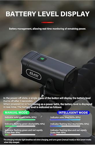 Miniatura 7 de TOWILD CL450 Luces de bicicleta para conducción nocturna, 450 lúmenes, USB-C recargable, aleación de aluminio, IPX6 impermeable