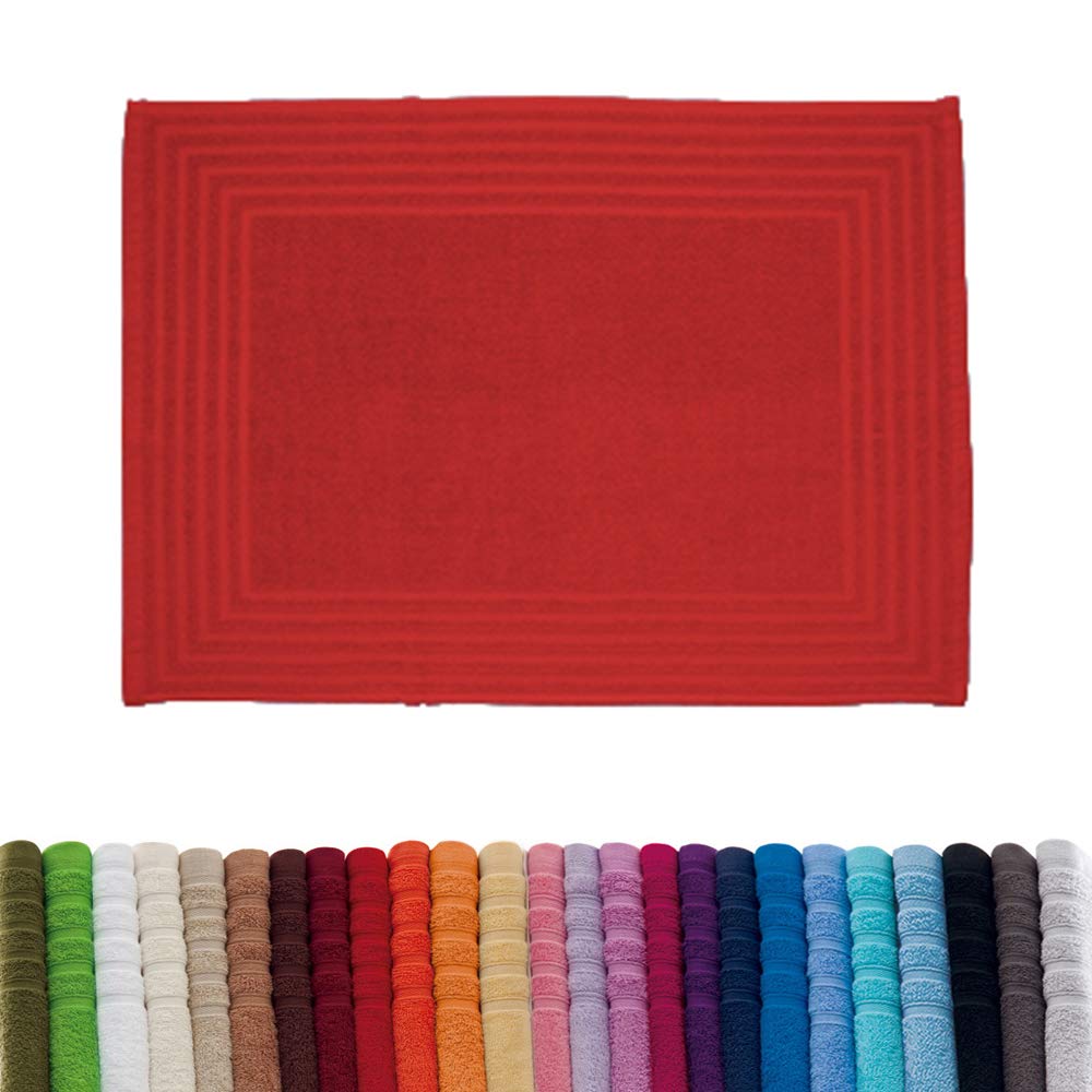 Alfombra Baño Rizo - Alfombrilla de Ducha Casa - Tapete para Salir de la Ducha o Bañera de Secado Rapido - Alfombra para Baño o Cocina - Multifuncional 100% Algodon 50 x 70 cm. Color: Rojo