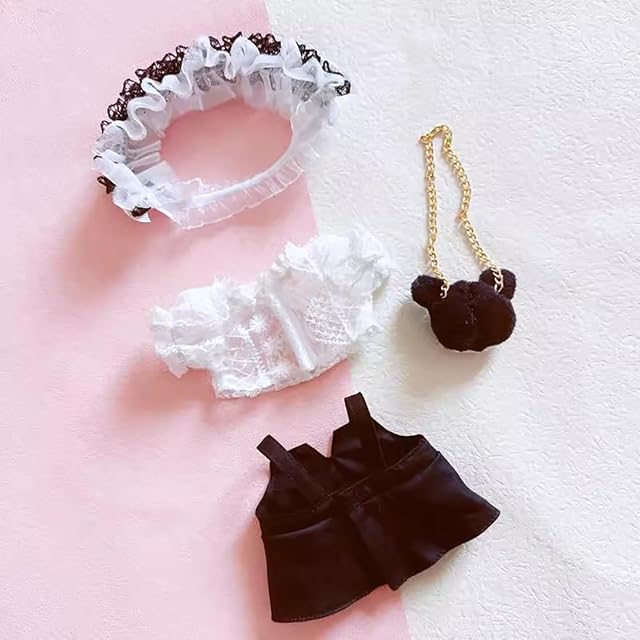 Foto 5 de 5 de niannyyhouse Ropa de muñeca de felpa de 20 cm, sombreros sueltos, camisa blanca, falda negra