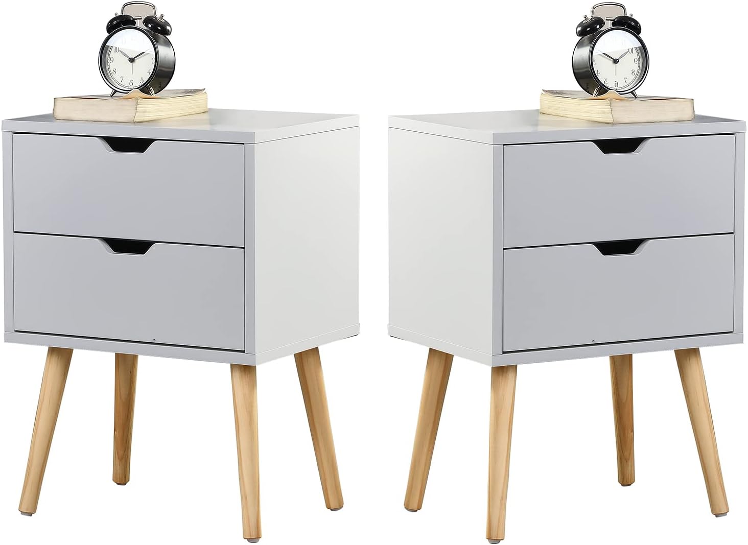 Nightstands Set 2 - White Nightstand with 2 Drawers - Modern Bedroom - Living Room Bedside End Table - Painting Finished Top and Solid Wood Legs