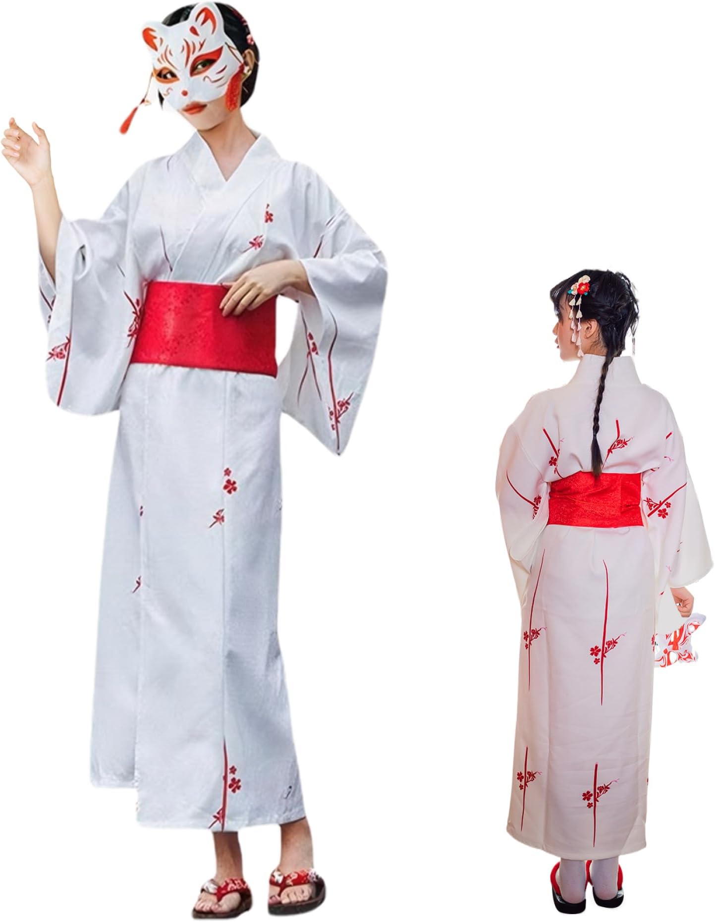 eurNhrNYukata Women with Mask Japanese Clothes for Women Flower Print Japanese Kimono Kyoto Traditional White Kimono Robes for Women Easy Wearin
