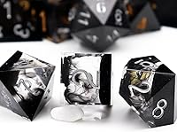 Vista 12 de Haxtec Juego de dados DND azules, dados de resina de borde afilado, copos dorados con estuche de dados D&D, dados para juegos de rol RPG